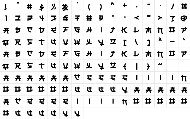 Okashi Regular  glyph index