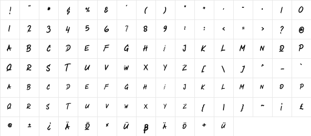 SAND DAEL Regular  glyph index