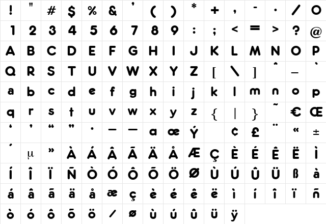 Allgemeine Regular  glyph index