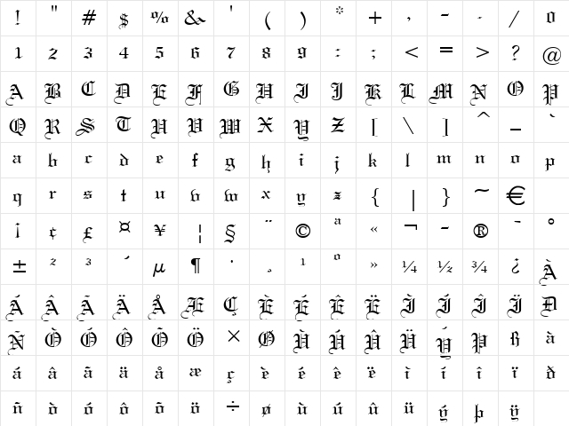 Gothic57 Normal  glyph index