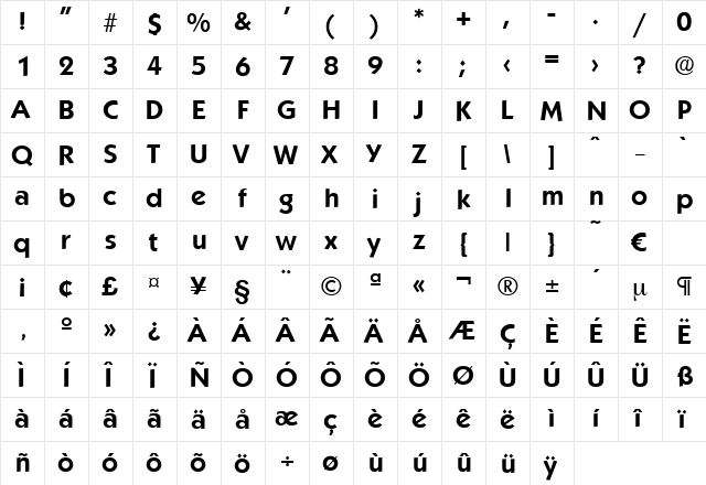 Koblenz-DemiBold Regular  glyph index