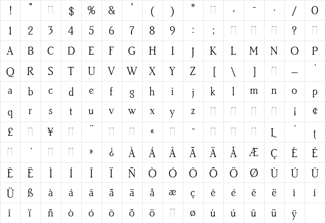 Brighton Light Regular  glyph index