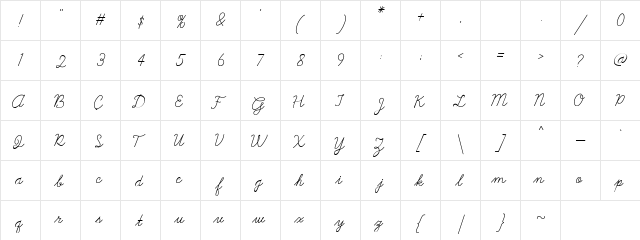 Galatee Script Regular  glyph index