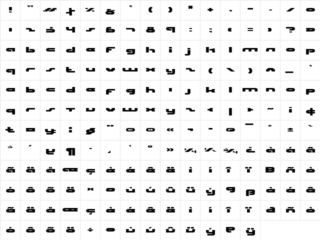 uni-sol expanded expanded  glyph index