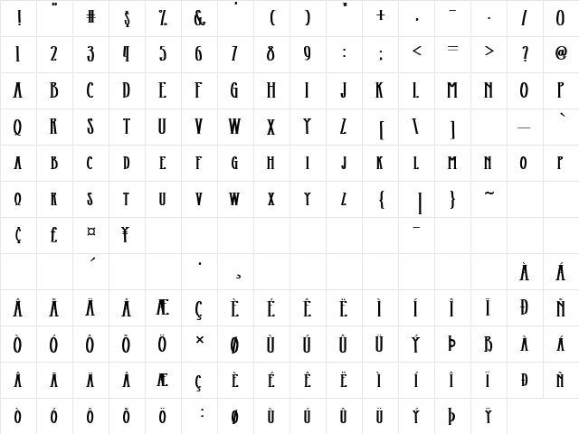 Northway Original Regular  glyph index