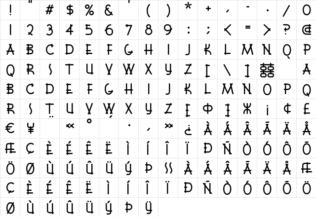 Font Shui Regular  glyph index