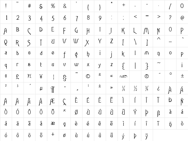 tsp sd 1 Regular  glyph index