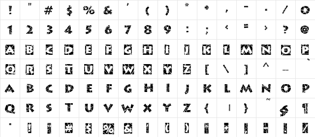 SpiderWebBlock Regular  glyph index