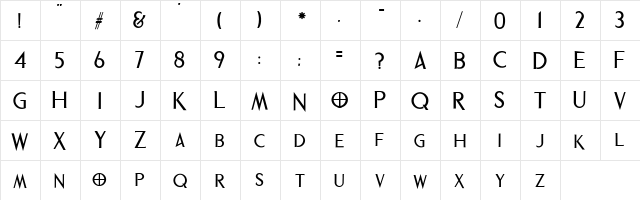 Phrixus Regular  glyph index