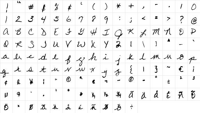 FG Gabriella Regular  glyph index