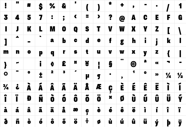 Asket Condensed ExtraBold  glyph index