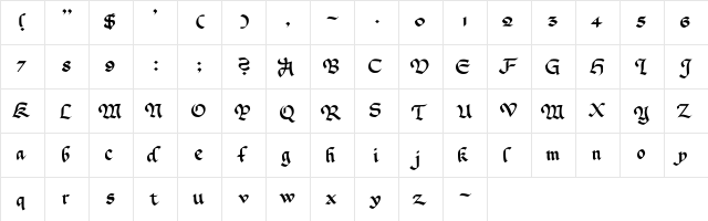 CallifontsB15PostScript Regular  glyph index