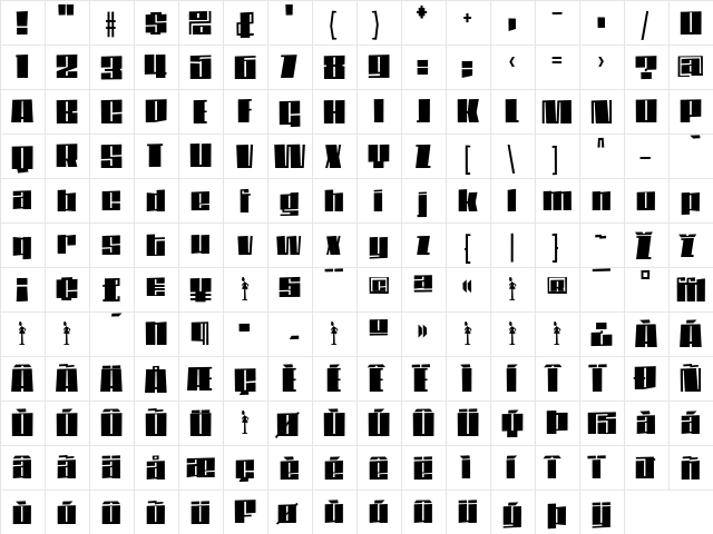 DaleysGothic Regular  glyph index