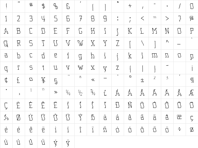 Seasick Regular  glyph index