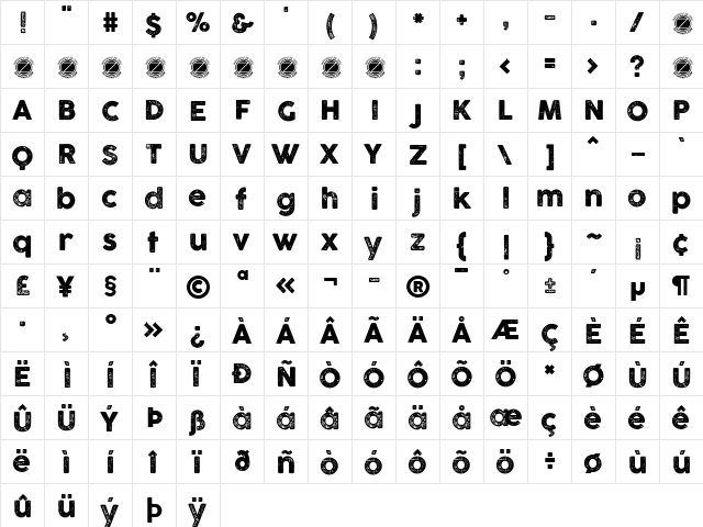 COCOGOOSE LETTERPRESS Regular  glyph index