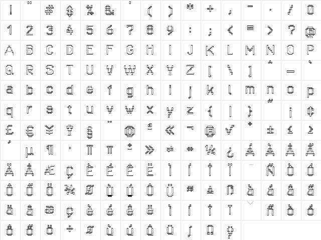 MKPixelProject Regular  glyph index