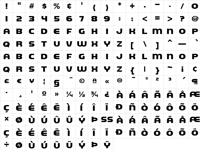 Dairyland Medium  glyph index