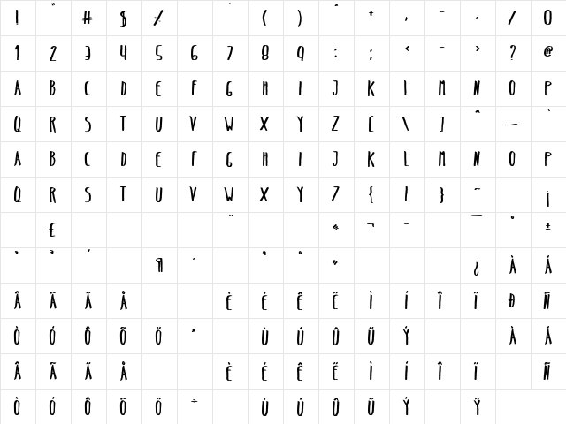 Belta Bold Bold  glyph index
