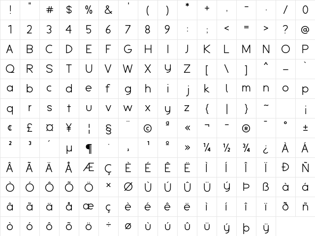 Espera Regular  glyph index