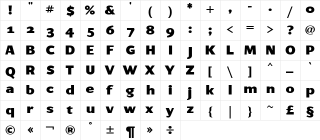 ArtemiusSans SN Black Regular  glyph index