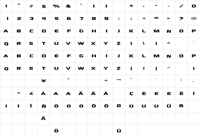 xscale Regular  glyph index
