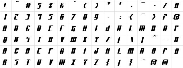 CraterFace BB Regular  glyph index