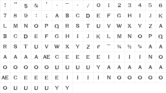 Respess Capitals Medium Medium  glyph index