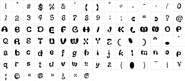 HomerBoy Regular  glyph index