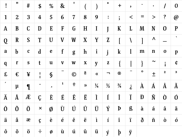 FolhaSerif Medium  glyph index