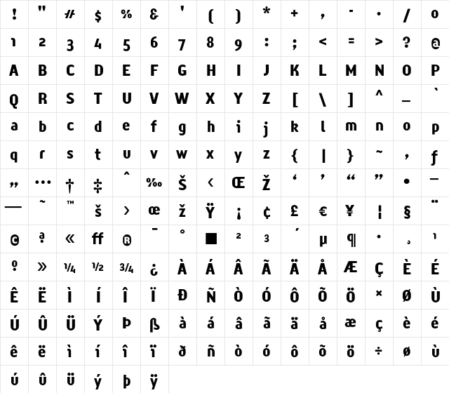 OgilveTwoBold Regular  glyph index