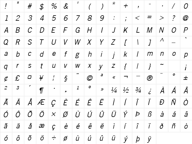 CommerceSSK Italic  glyph index