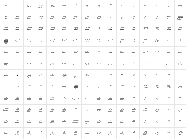 Quicken Outline Italic Italic  glyph index
