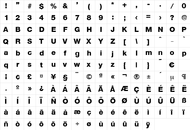 Olnova-ExtraBold Regular  glyph index