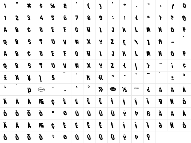 Nightmare Alley Leftalic Italic  glyph index