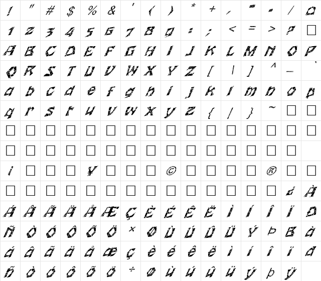 FZ JAZZY 12 CRACKED ITALIC Normal  glyph index