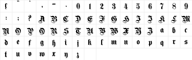 ShadowedGermanica Regular  glyph index