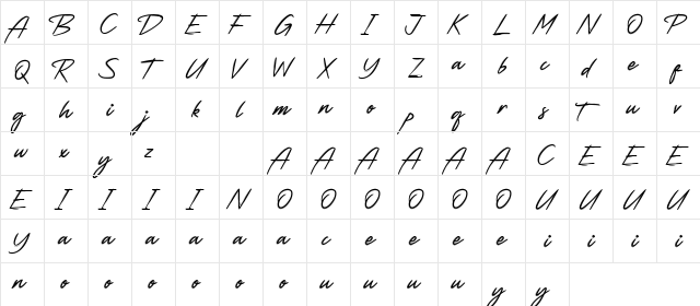 Yellowish Demo Regular  glyph index