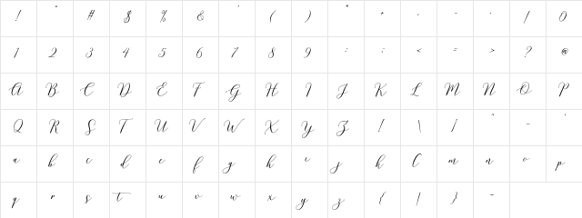 Honduras Script Demo Regular  glyph index