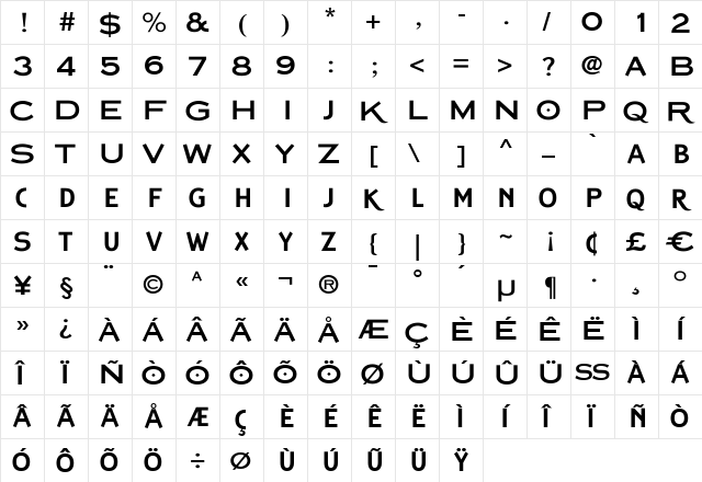 Copperplate Classic Sans Plus Regular  glyph index