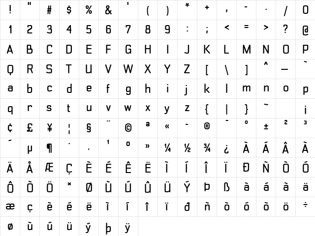 Transmute Regular  glyph index
