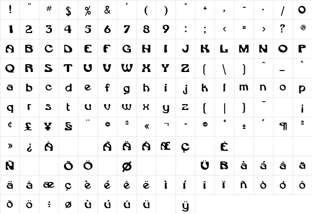 VroomSSK Regular  glyph index
