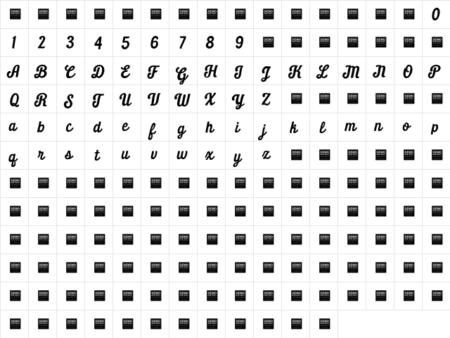 Daily Grind - Demo Regular  glyph index
