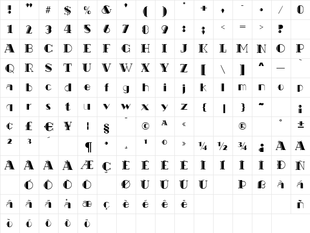 Rialto Engraved Regular  glyph index