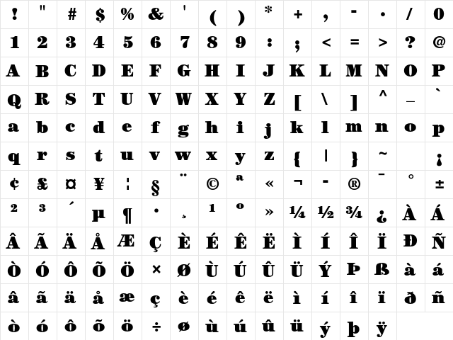 ITC Century Std Ultra  glyph index