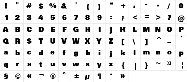 a_GroticExtraBlack Regular  glyph index