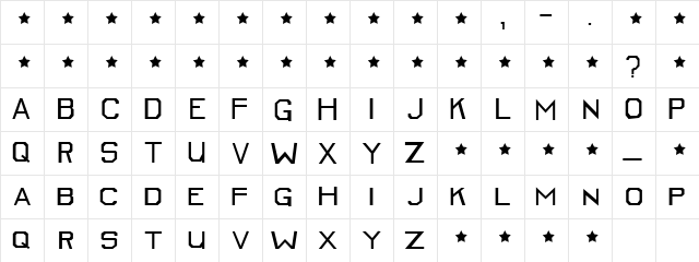 MCAuto Regular  glyph index