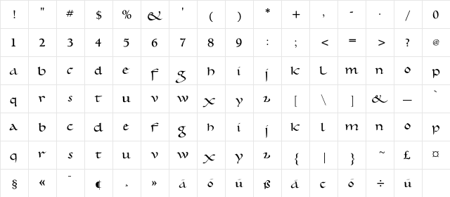 CarolusMagnus Regular  glyph index