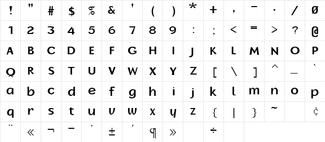 Borror Bold  glyph index