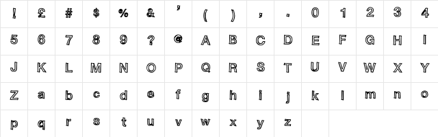Sloppy Comic Regular  glyph index