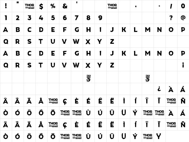 Thor GonzǬez Regular  glyph index